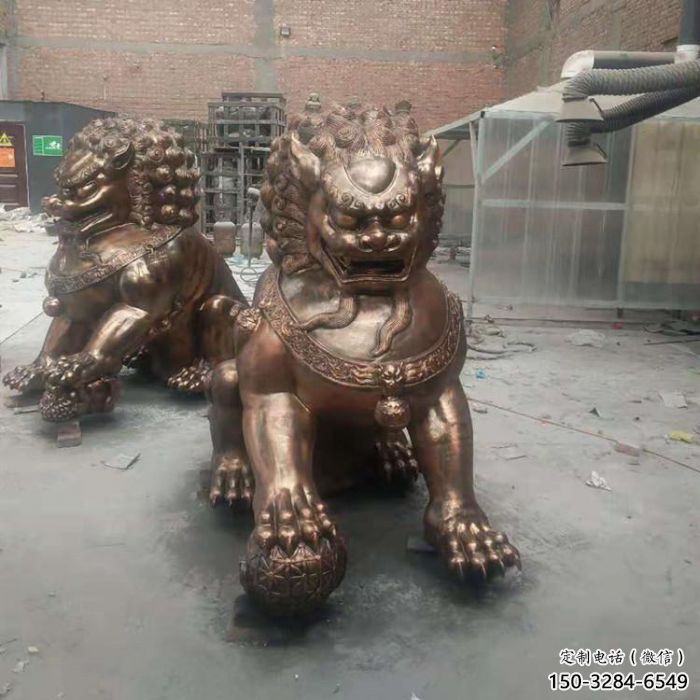 紅銅獅子雕塑制造商，室外軟裝，景觀蹲獅雕塑承接