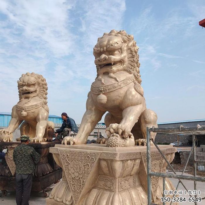 黃銅獅子雕塑常用，動(dòng)物組合，大型鑄銅蹲獅雕塑定價(jià)