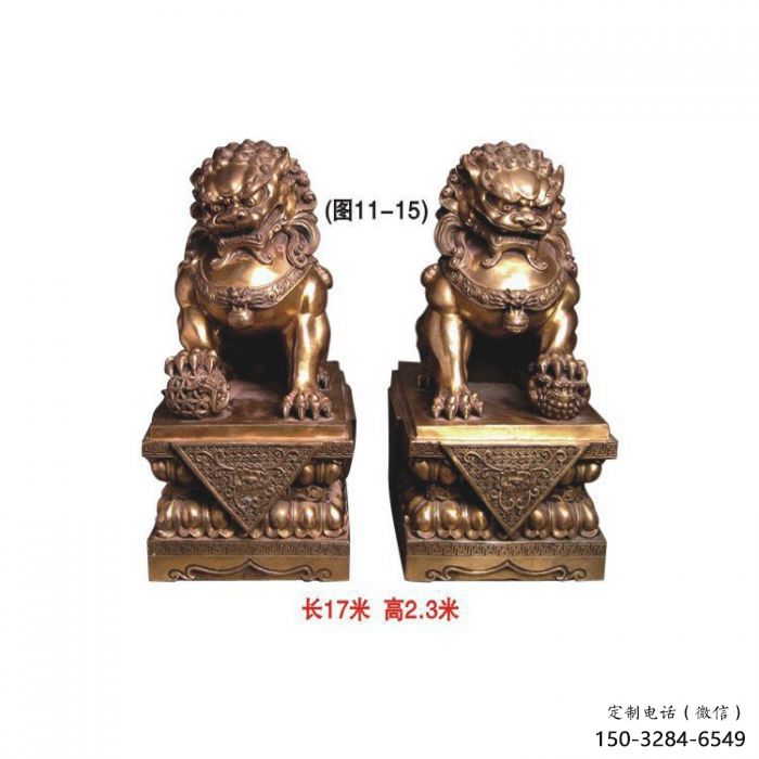 金屬獅子雕塑制作，城市裝飾，黃銅蹲獅雕塑選定