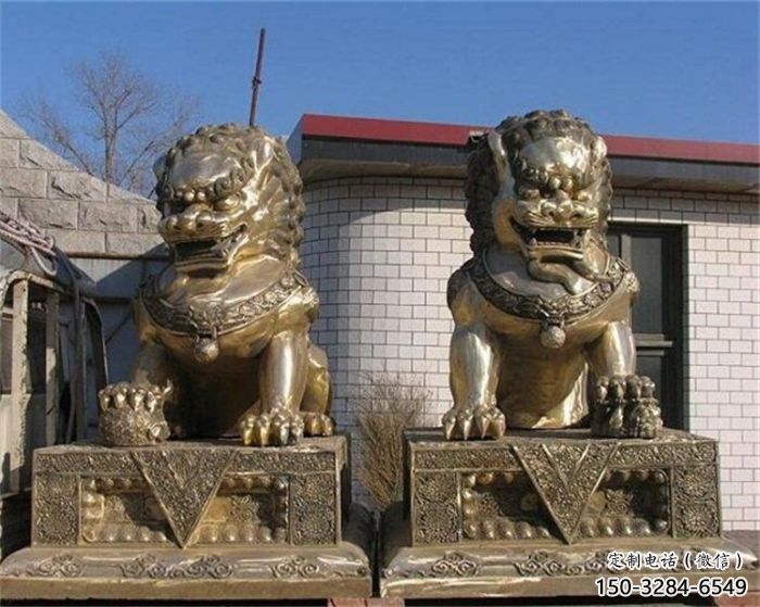 青銅獅子雕塑提供，鑄造藝術(shù)，中式蹲獅雕塑通用