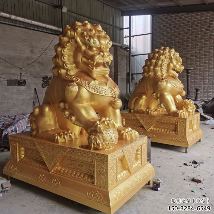 獅子雕塑制造商，黃銅動(dòng)物小品，鑄銅蹲獅雕塑定制