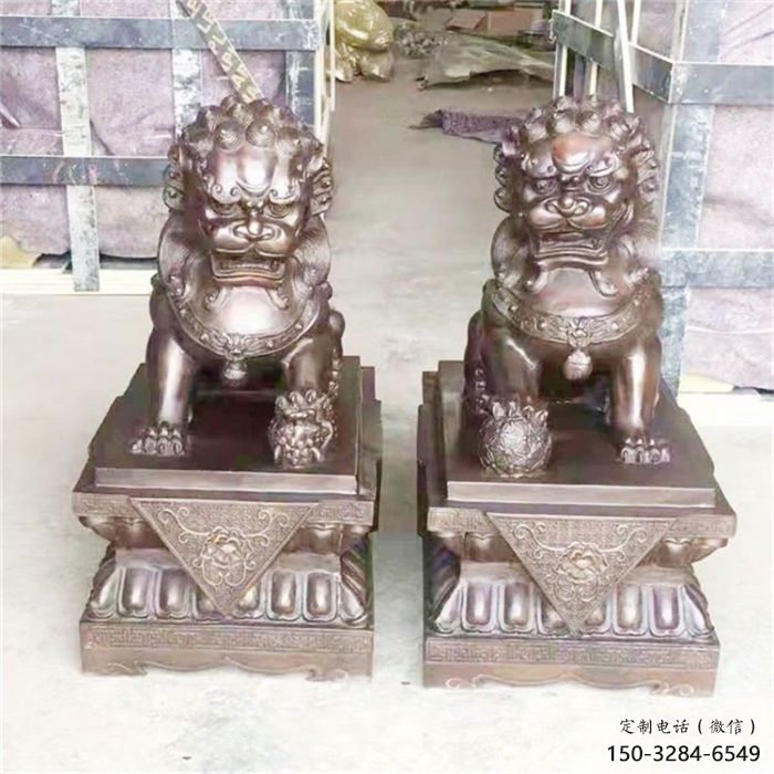 紫銅獅子雕塑通用，動(dòng)物裝飾標(biāo)識(shí)，景觀蹲獅雕塑承接