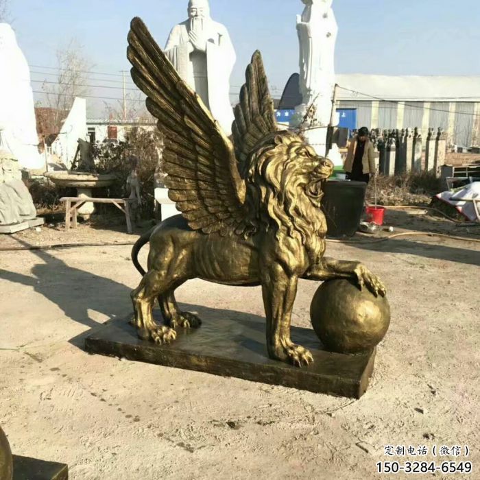 抽象獅子雕塑制造，動物美陳雕塑，仿銅飛獅雕塑展品