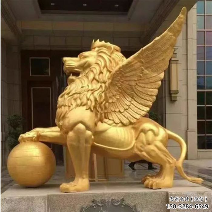 戶外獅子雕塑通用，鑄銅藝術，黃銅飛獅雕塑供應