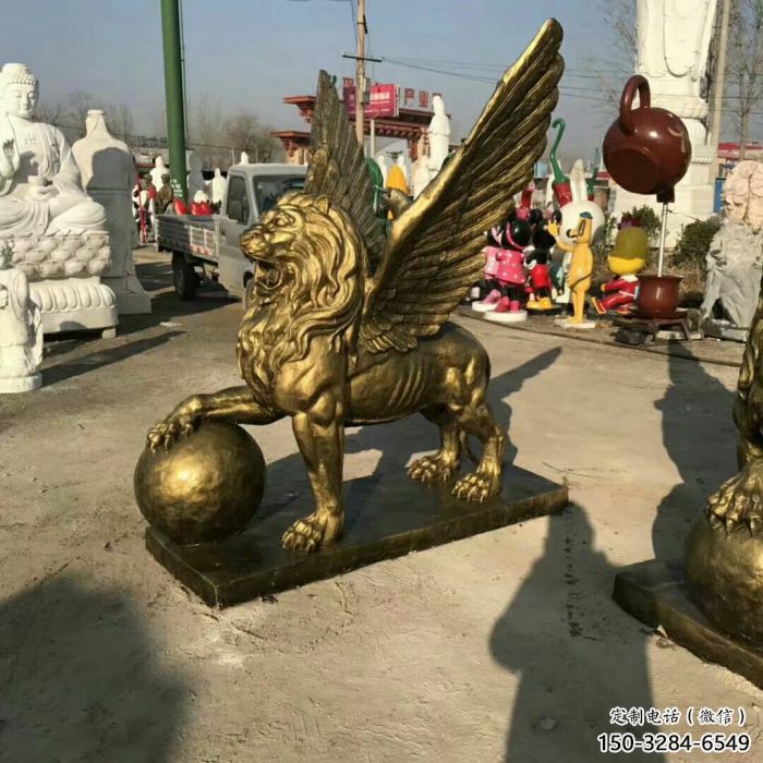 景觀獅子雕塑供求，抽象設(shè)計(jì)元素，仿銅飛獅雕塑觀賞型
