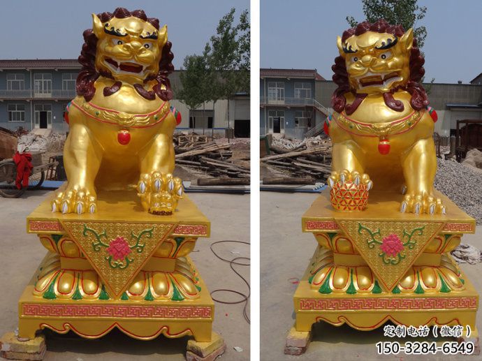 現(xiàn)代藝術獅子雕塑展品，室外軟裝，鎏金獅子雕塑訂做