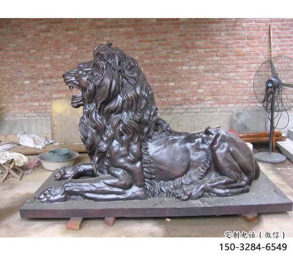 園林獅子雕塑觀賞型，美陳雕塑，大型趴獅雕塑展品