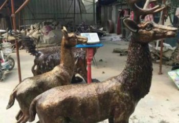 銅鹿雕塑，鑄銅動(dòng)物雕塑