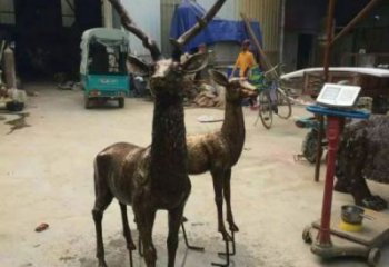 銅鹿雕塑，鑄銅動(dòng)物雕塑