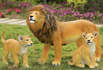 玻璃鋼彩繪獅子雕塑制作，公園景觀美陳動物雕塑