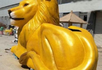 臥式玻璃鋼彩繪獅子雕塑，動物仿真效果