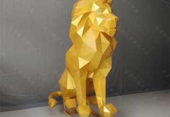 幾何獅子雕塑指用，景觀雕塑，藝術不銹鋼獅子雕塑點擊
