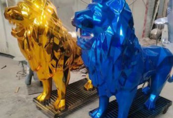 景觀獅子雕塑供應(yīng)，花園小品，酒店不銹鋼獅子雕塑展品