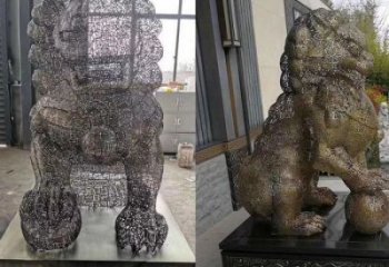 編織獅子雕塑定價(jià)，透雕動物雕塑，鏤空不銹鋼獅子雕塑
