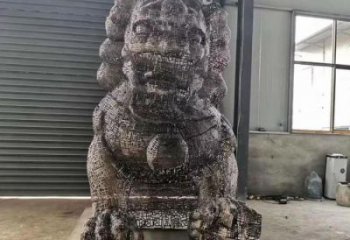 抽象獅子雕塑展品，鏤空工藝雕塑，不銹鋼獅子雕塑制作