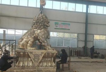 大型獅子雕塑展品，鑄銅制作，金屬蹲獅雕塑精品