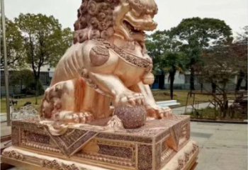 金屬獅子雕塑制作，黃銅鑄造，公共蹲獅雕塑優(yōu)選