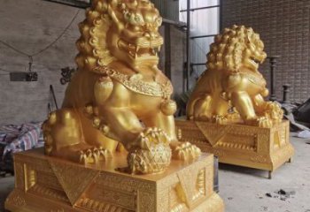 獅子雕塑制造商，黃銅動(dòng)物小品，鑄銅蹲獅雕塑定制