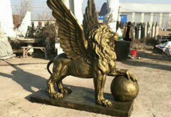 抽象獅子雕塑制造，動(dòng)物美陳雕塑，仿銅飛獅雕塑展品