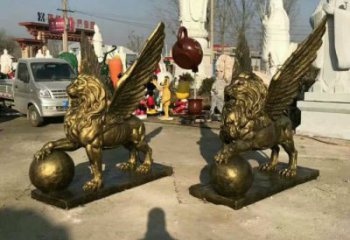 青銅獅子雕塑觀賞型，露天雕塑，戶外飛獅雕塑訂做