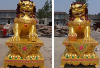 現(xiàn)代藝術(shù)獅子雕塑展品，室外軟裝，鎏金獅子雕塑訂做