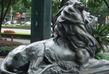 公園獅子雕塑定做，小區(qū)擺件，鑄銅趴獅雕塑制作