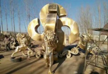 景觀獅子雕塑訂做，街景小品，戶外走獅雕塑制作