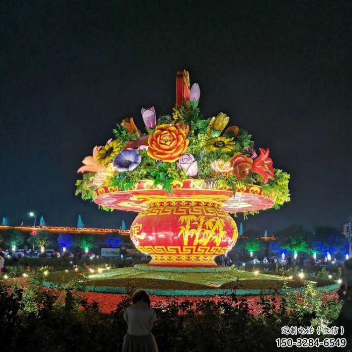 街道花籃雕塑，鍛造景觀雕塑，古銅效果