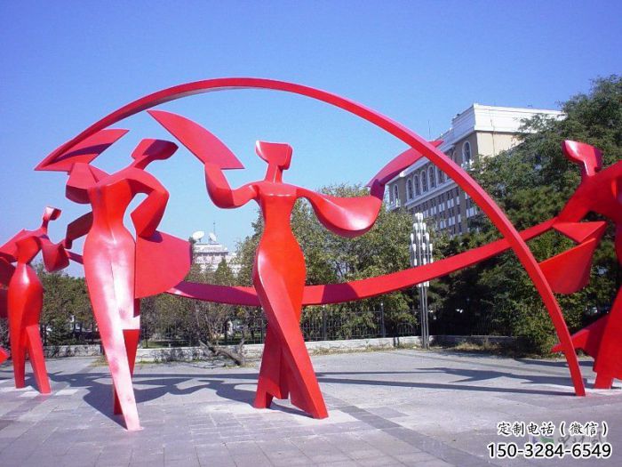 儋州扭秧歌雕塑，民俗舞蹈雕塑，不銹鋼抽象音樂(lè)人雕塑