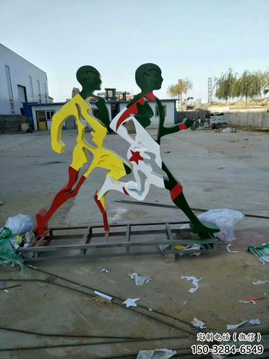 鎮(zhèn)江賽跑雕塑，鏤空工藝制作，不銹鋼烤漆體育人物雕塑