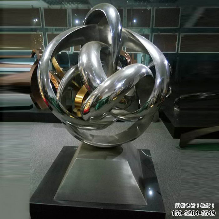 巴彥淖爾地產(chǎn)雙環(huán)雕塑定做，城區(qū)小品，景觀不銹鋼雙環(huán)雕塑定價(jià)