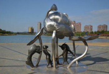 宜春蓮蓬嬉戲雕塑，城市植物景觀雕塑，不銹鋼鏡面效果
