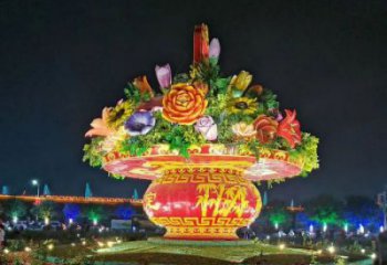 街道花籃雕塑，鍛造景觀(guān)雕塑，古銅效果