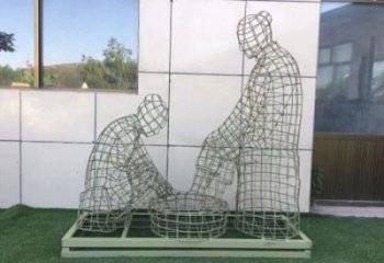 喀什鏤空洗腳雕塑制作，園林裝飾，鐵藝孝道人物雕塑