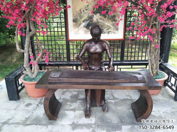 九龍坡彈古箏雕塑廠家，景觀概念，民俗人物雕塑通用