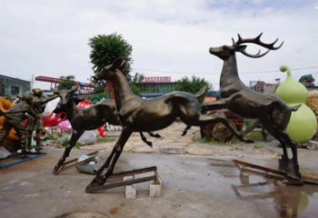 南岸戶外小鹿批發(fā)，動物雕塑，梅花鹿銅雕塑供求