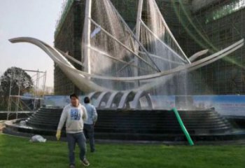 北碚帆船噴泉雕塑，水景水秀組合，旱地帆船噴泉雕塑廠家