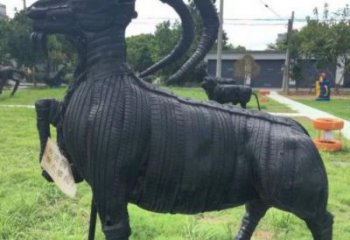 大渡口輪胎山羊雕塑供應(yīng)，公園雕塑，鑄銅輪胎羊雕塑供求